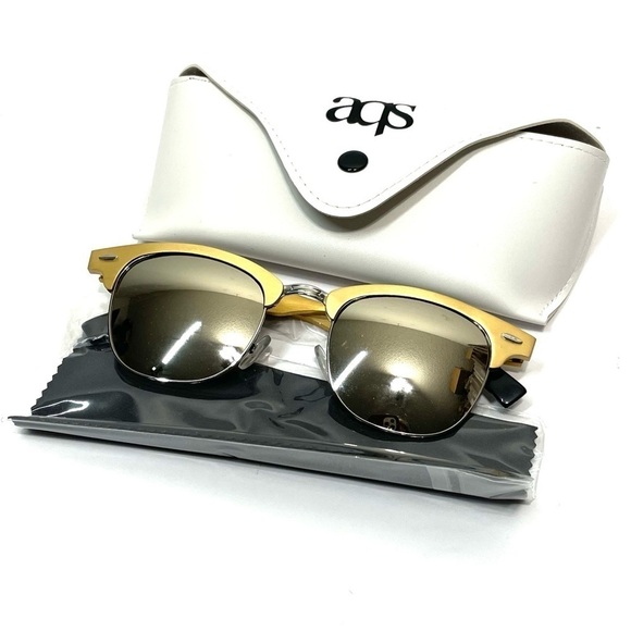 NWT AQS Milo 49mm Clubmaster Sunglasses in Gold O278 main image 8
